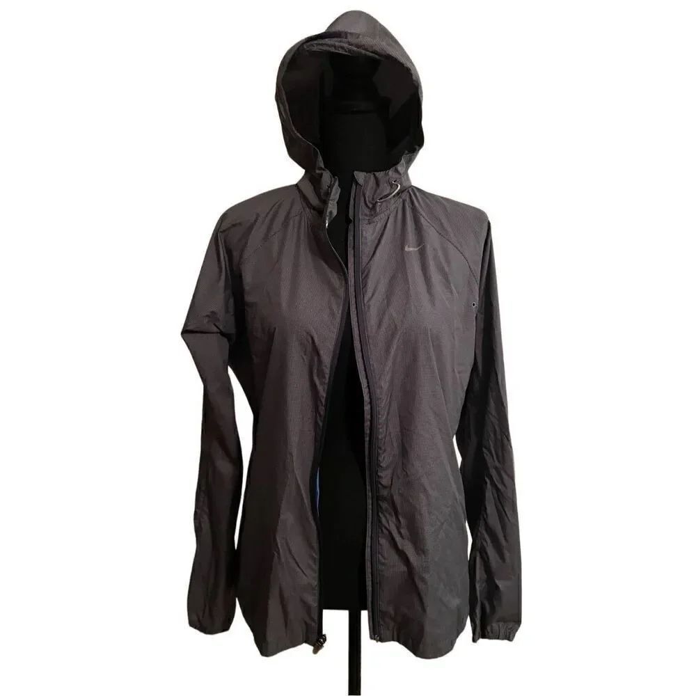 Nike Grey Running Lightweight Hooded Jacket Windbreaker With Zipper Size Medium